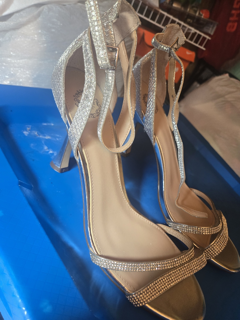Strappy Silver Evening High Heel Sandals with Ankle Strap